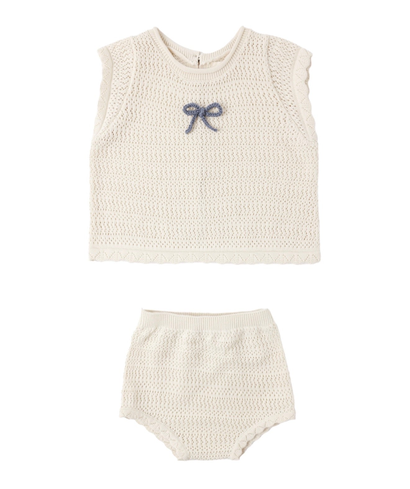 Scallop Knit Baby Set in Natural