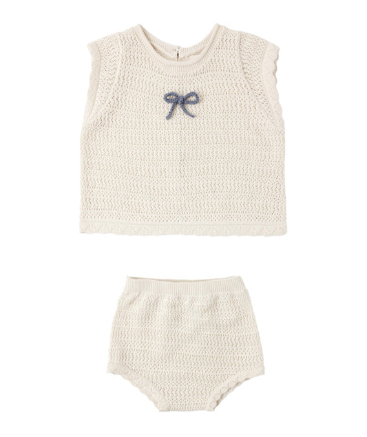 Scallop Knit Baby Set in Natural