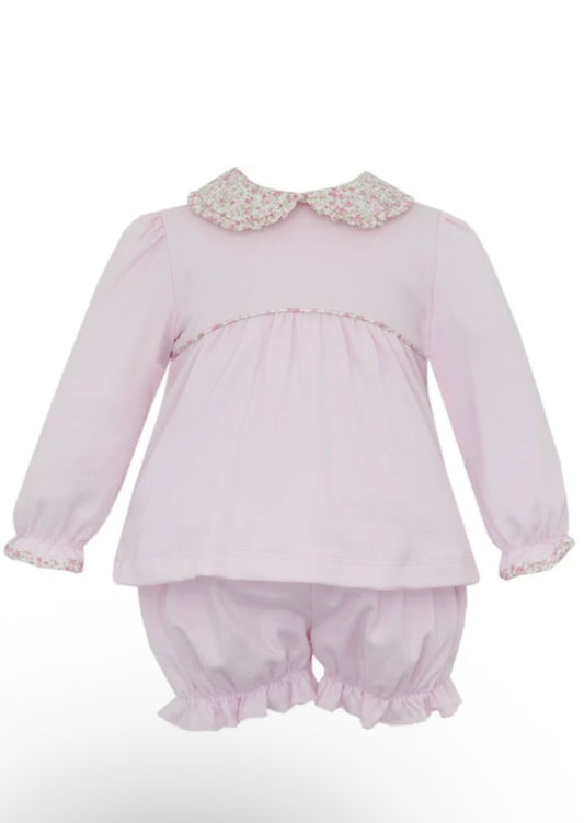 Pink Knit Bloomer Set - Floral Collar