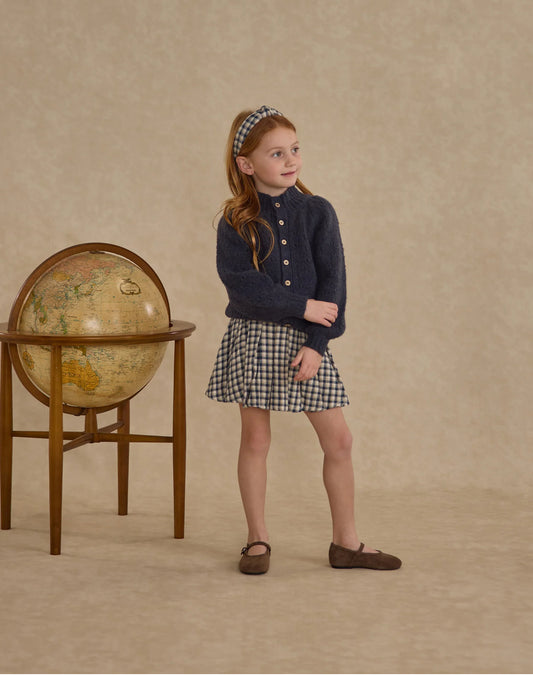 Pleated Mini Skirt in Navy Check