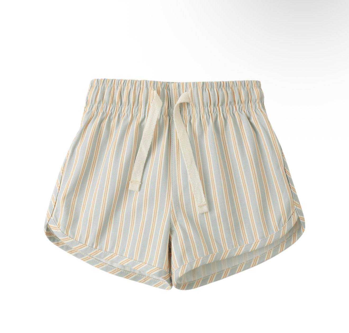Boys Swim Trunks in Blue + Butterscotch Stripe