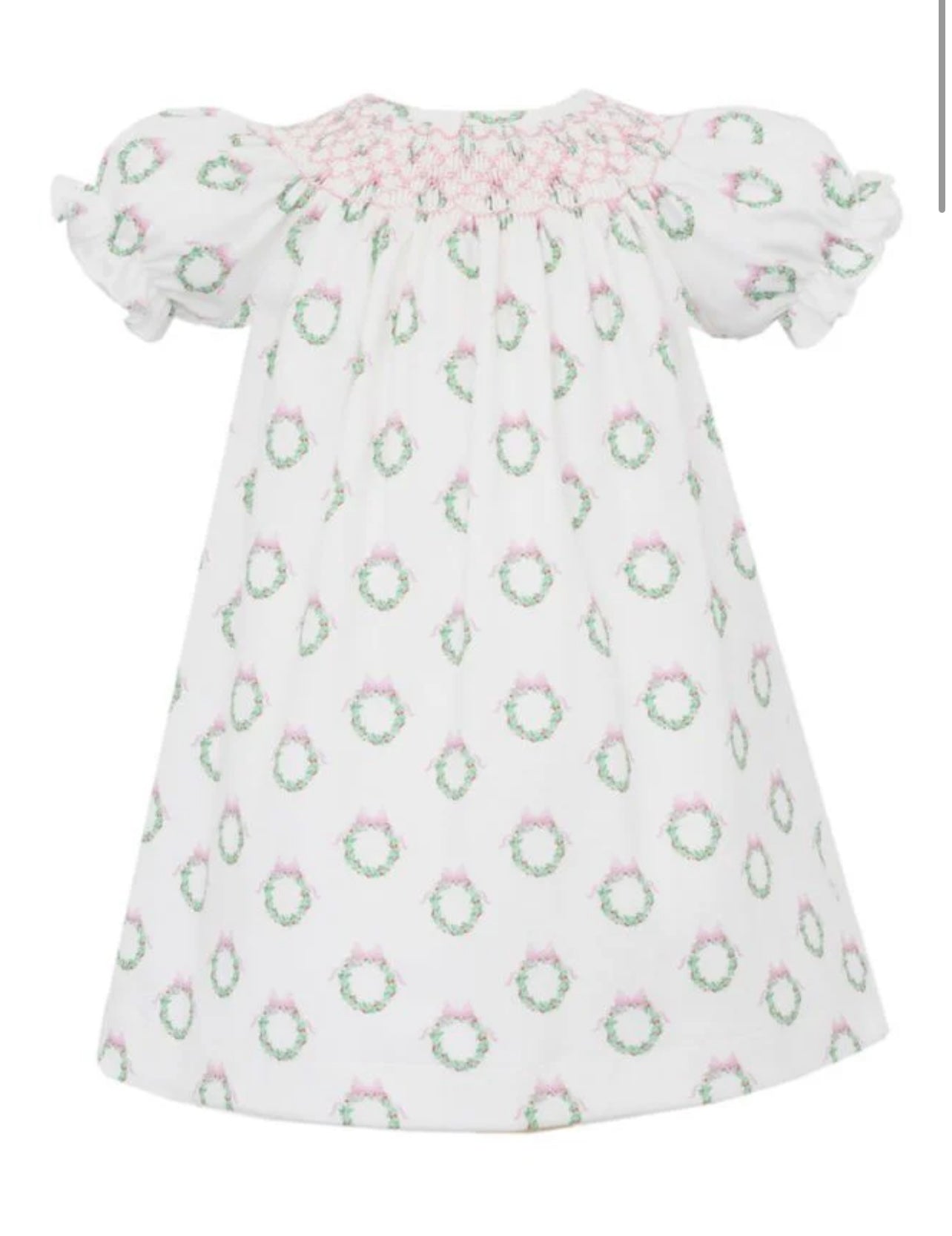 Holiday Pink Wreath Bishop Dress