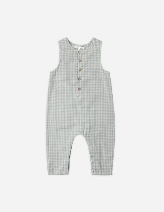Button Jumpsuit In Green Gingham