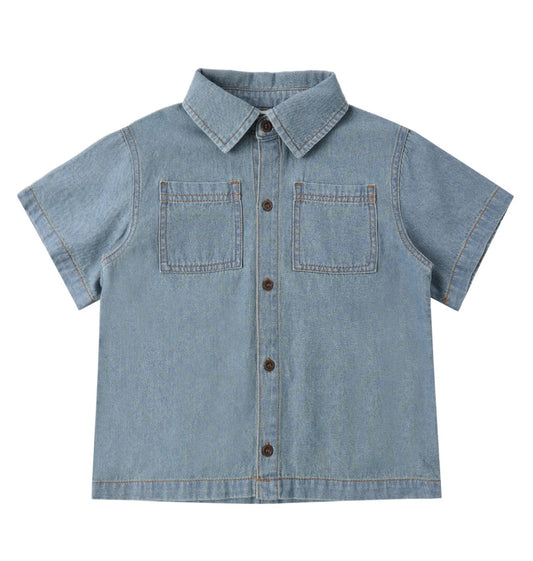 Denim Short Sleeve Overshirt Washed Blue