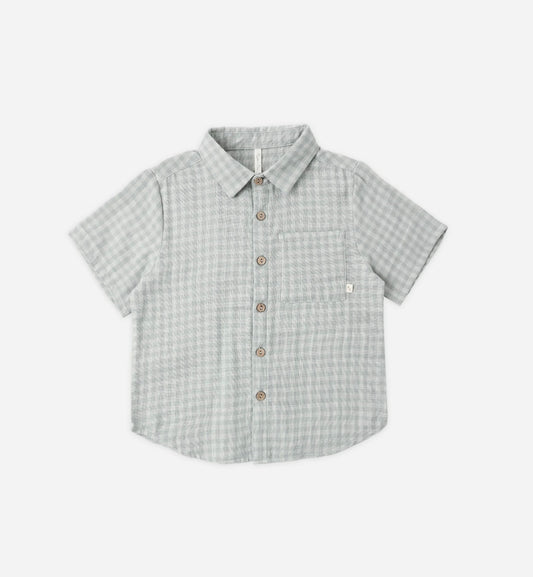 Collared Short Sleeve Shirt in Green Gingham