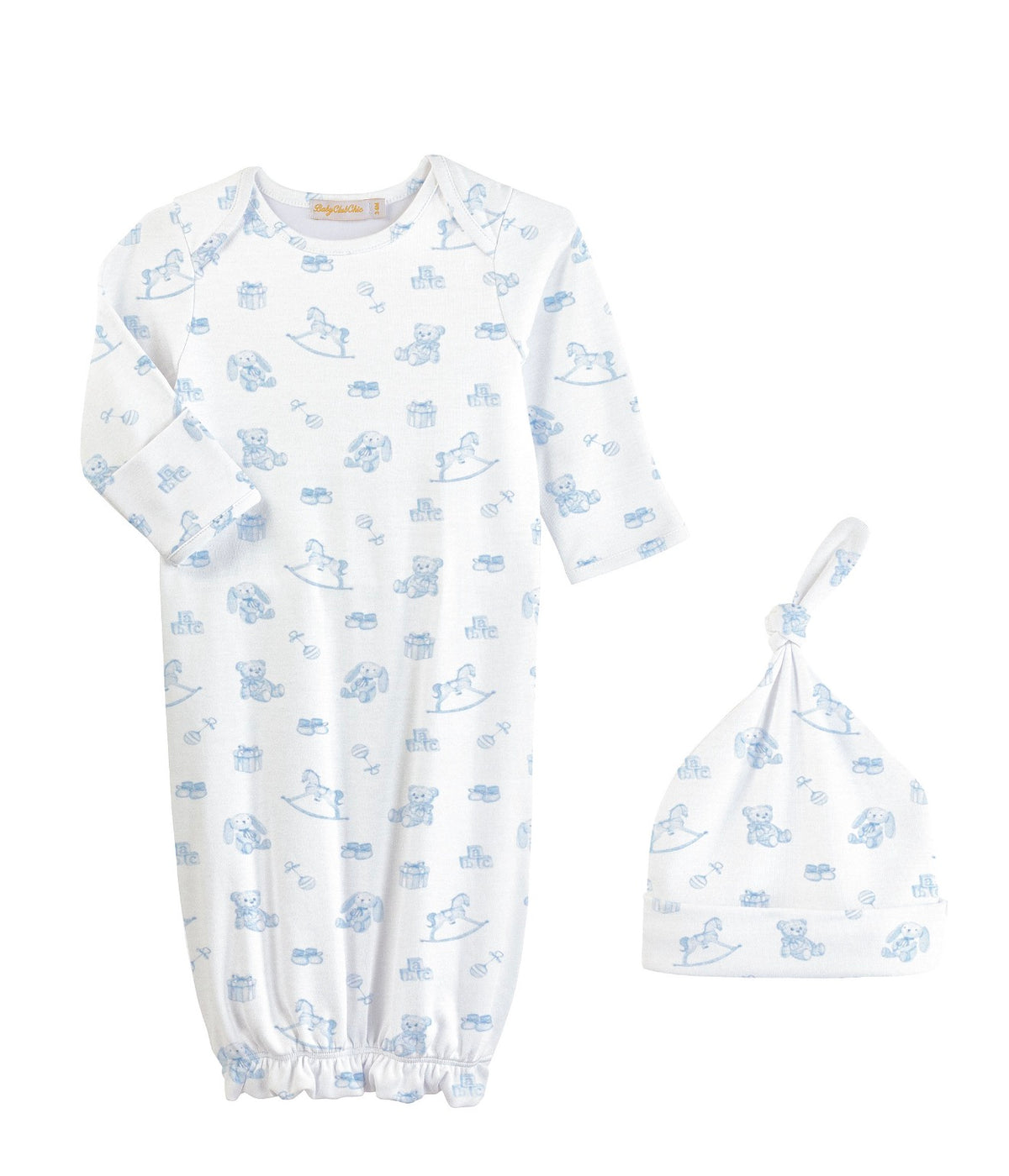 Tiny Baby Toys- Boy Printed Pima Gown and Hat Set