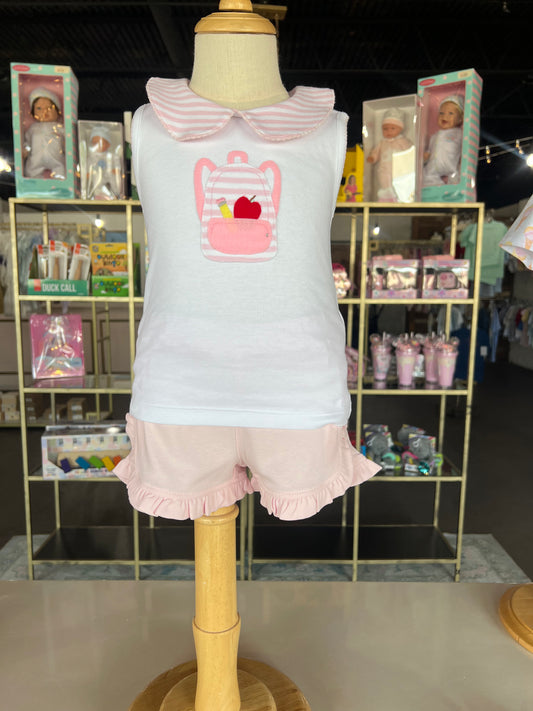 Light Pink Backpack Ruffle Short Set