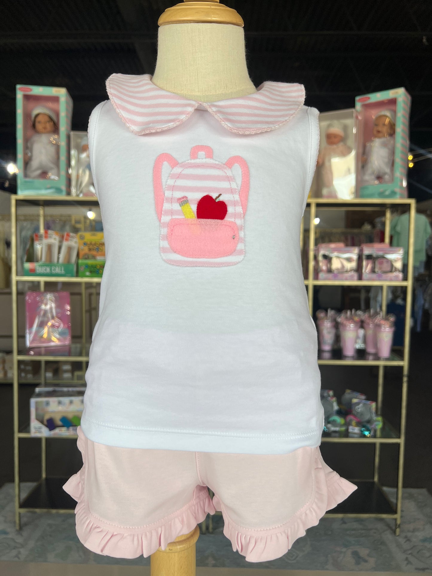 Light Pink Backpack Ruffle Short Set