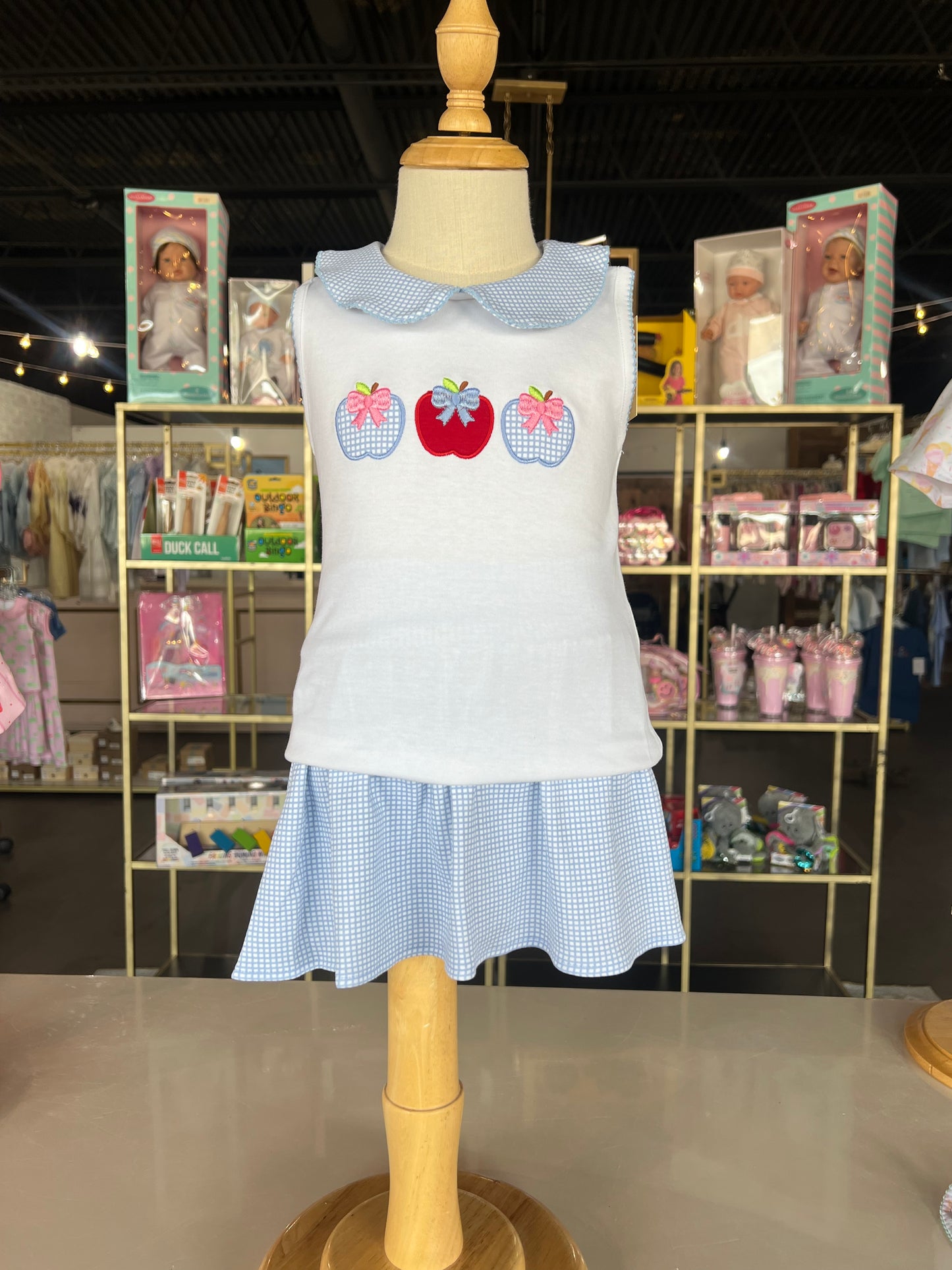 Blue Gingham Apple Skort Set