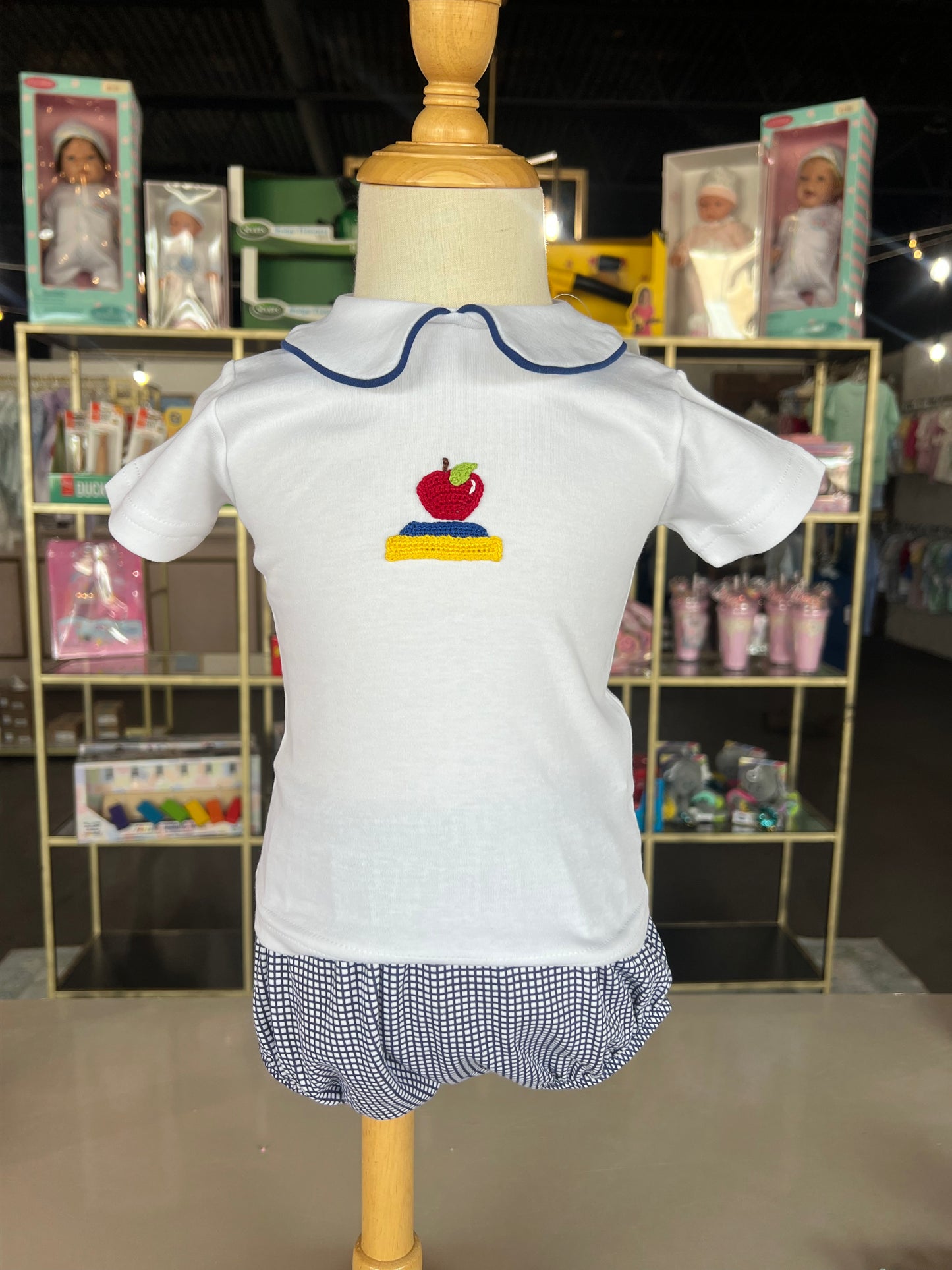 Crochet Apple and Book Gingham Diaper Set