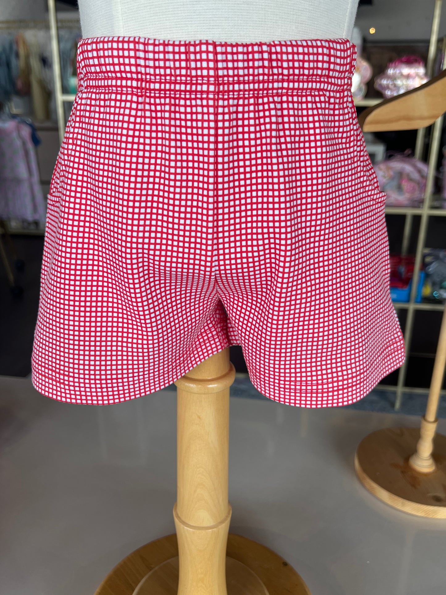 Red Gingham Shorts with Pockets