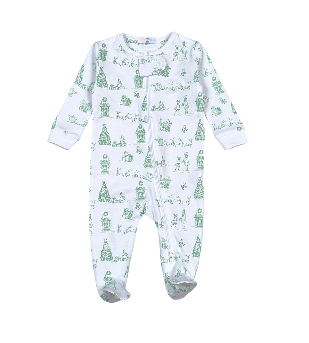 Green Christmas Toile Pima Zipper Footie
