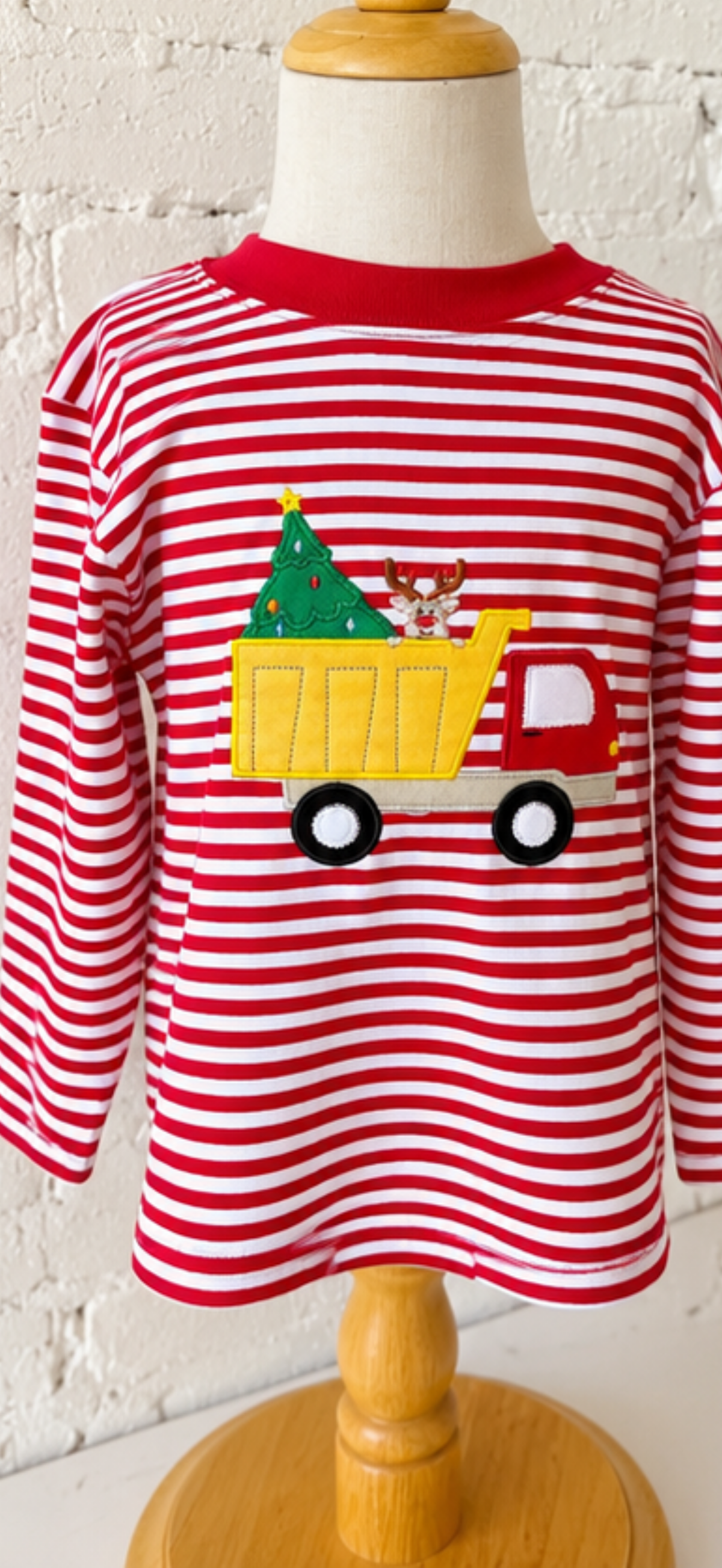 Stripe Dump Truck Shirt with Christmas Tree