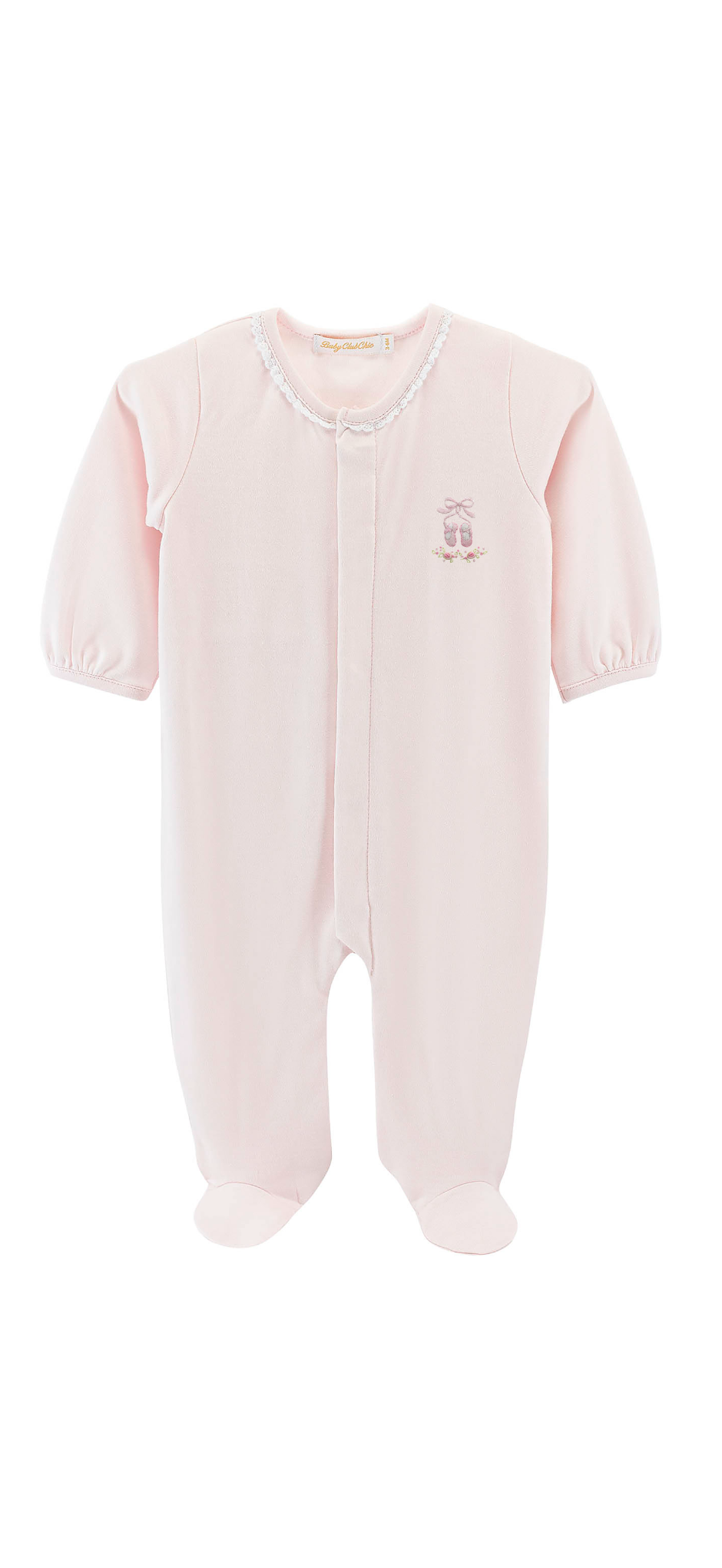 Sugarplum Steps Embroidered Pima Footie with Lace Trim
