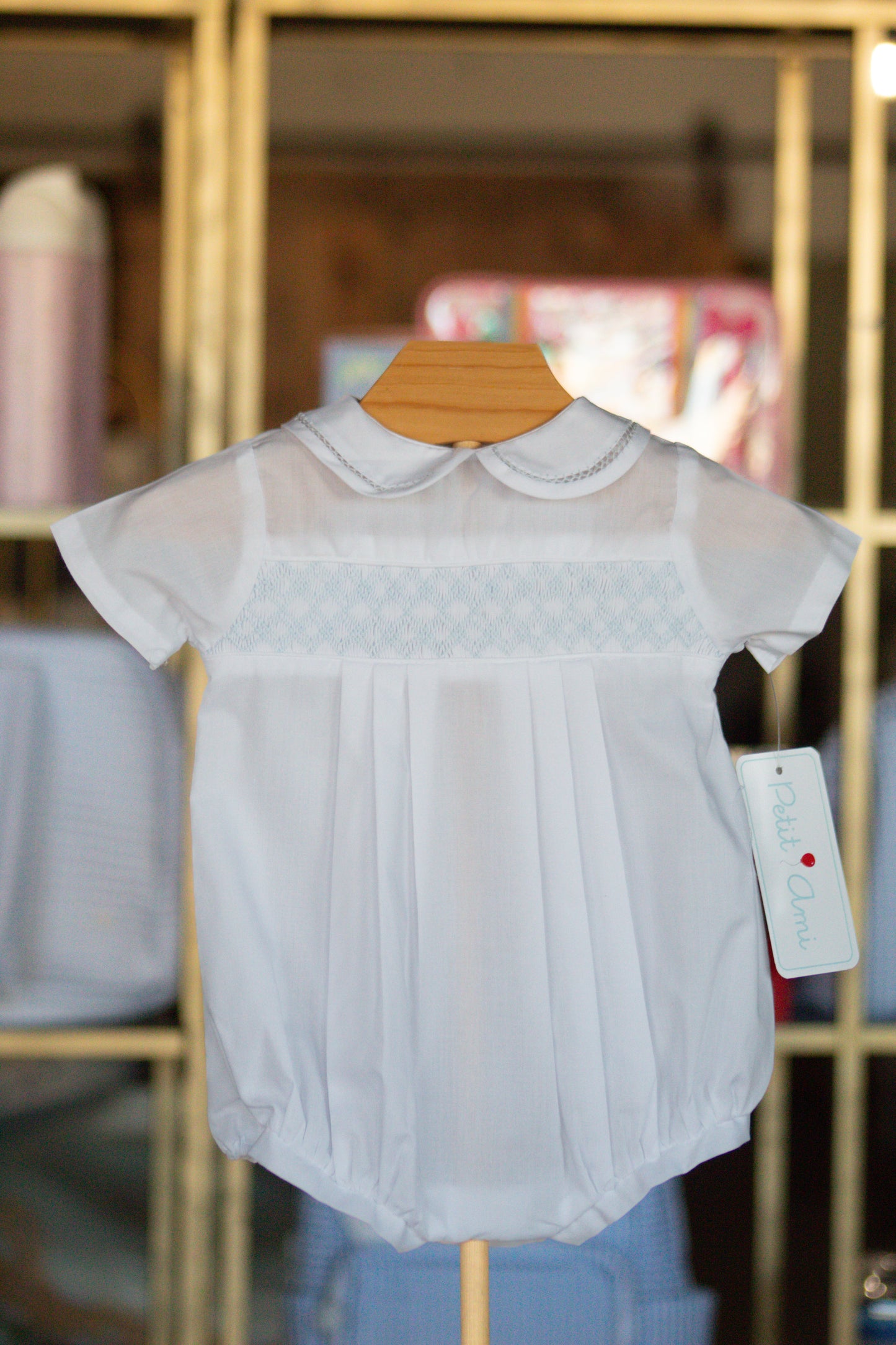 White Bubble With Blue Smocking