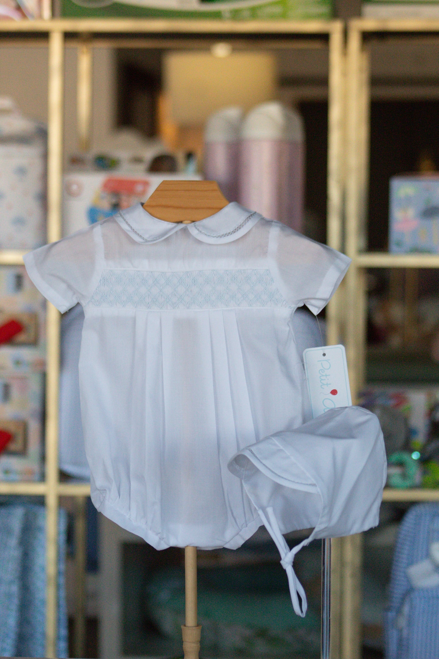 White Bubble With Blue Smocking