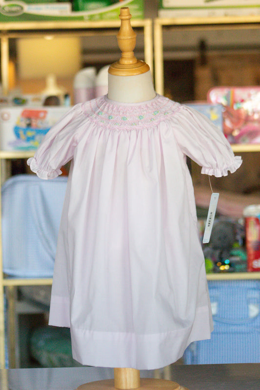 Pink With Blue Flower Smocking Dress