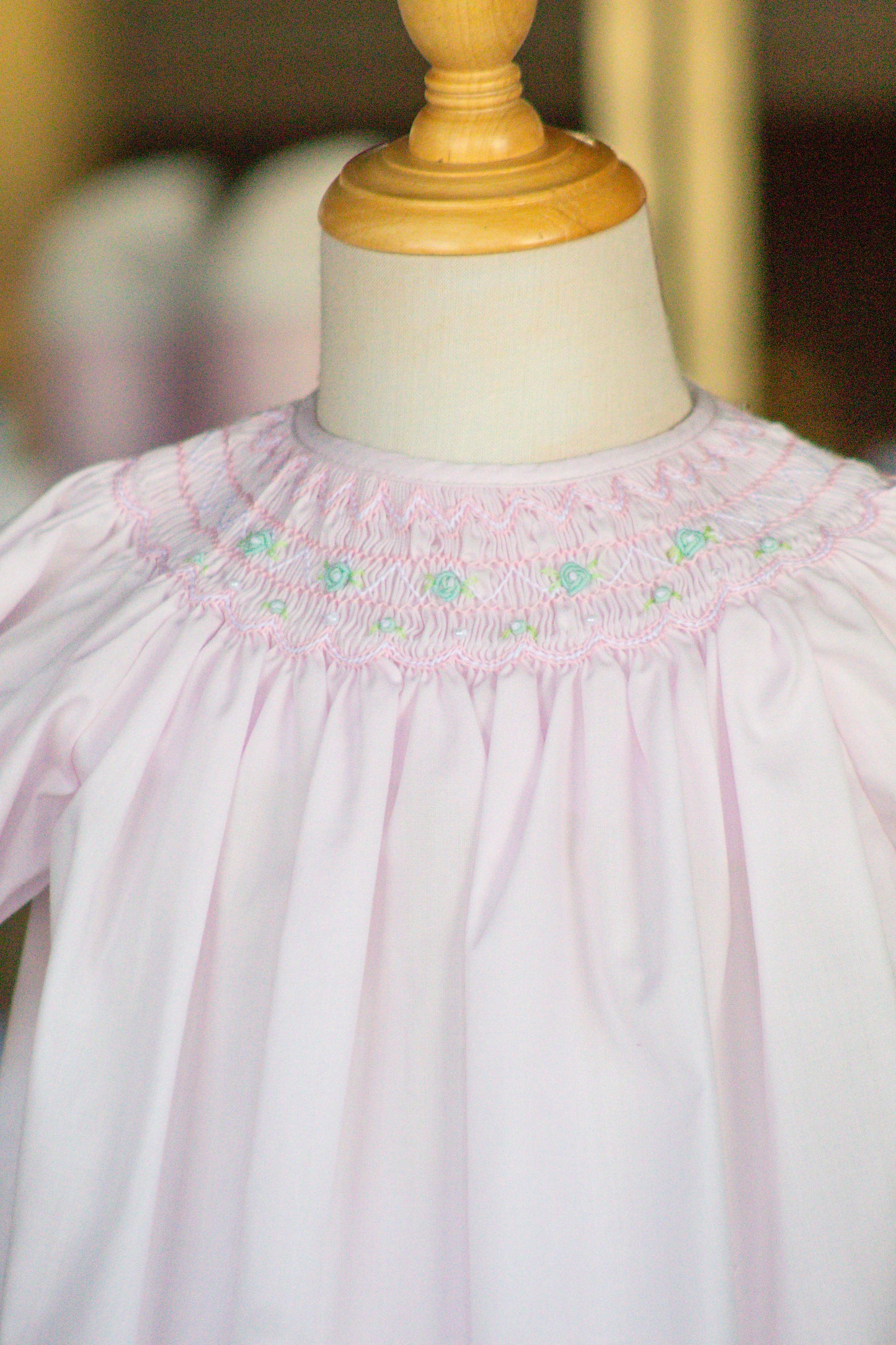 Pink With Blue Flower Smocking Dress