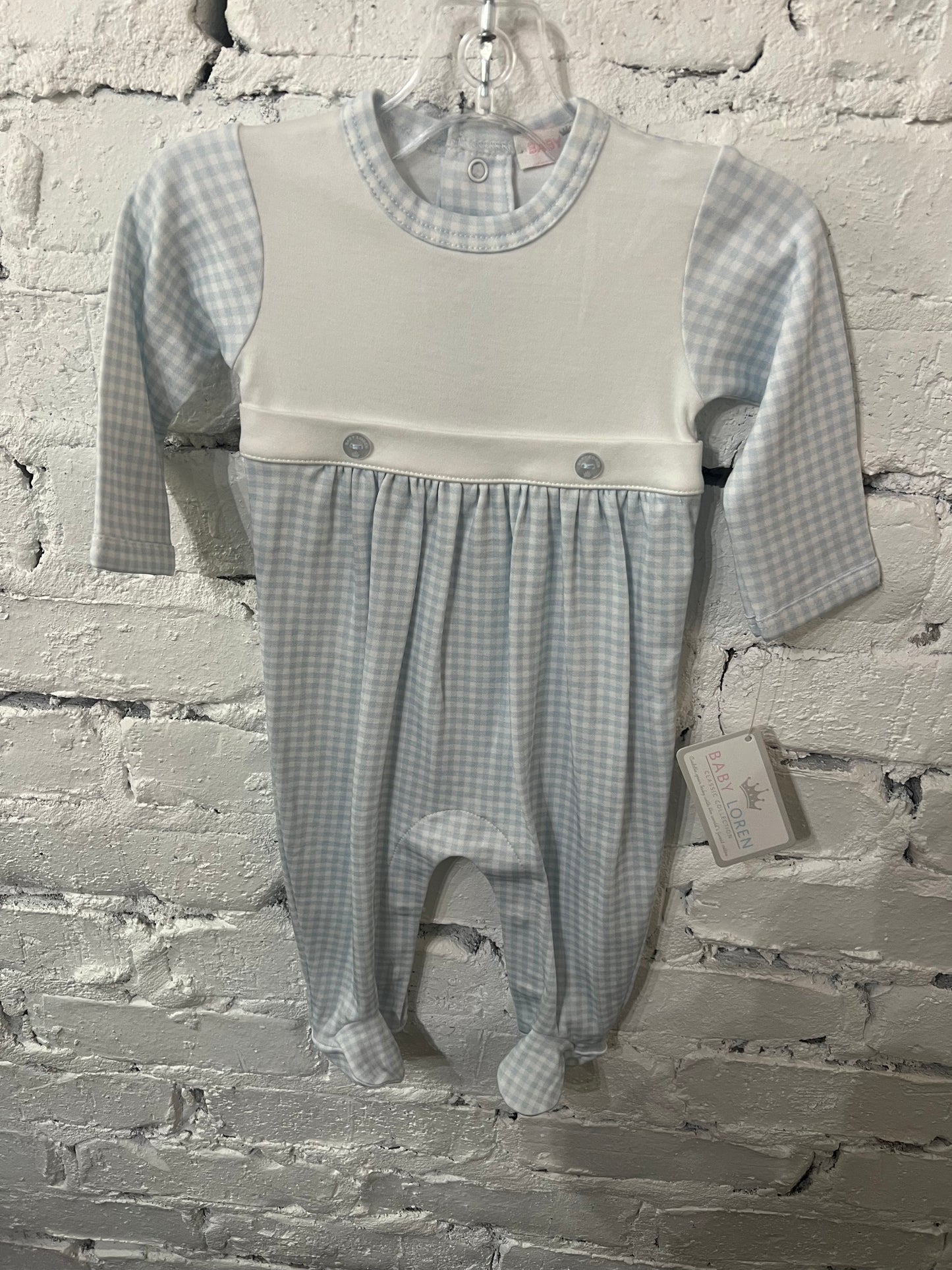 Blue Gingham Two Button Footie