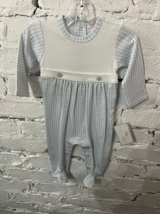 Blue Gingham Two Button Footie