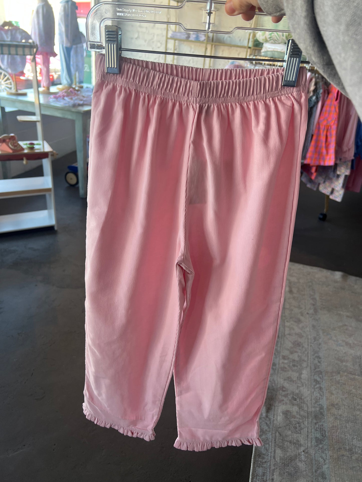 Pink Corduroy Pants With Ruffled Bottom