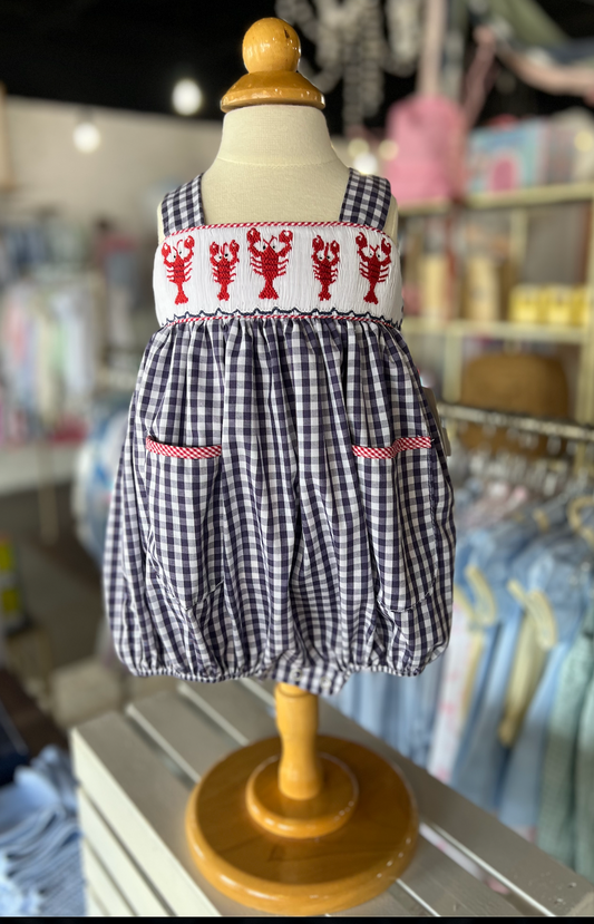 Navy Gingham Smocked Crawfish Bubble