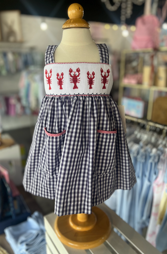 Navy Gingham Smocked Crawfish Short Set