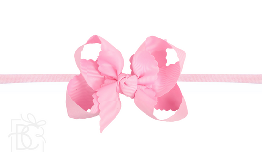 Pantyhose Headband With Scalloped Edge Bow - LARGE