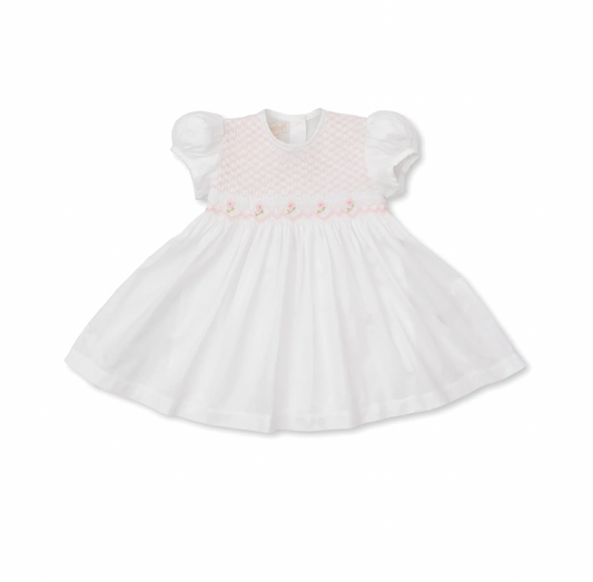 Kissy Elegance White Hand Smocked Woven Dress