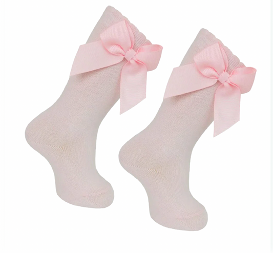 High Knee Sock With Bow - Pink