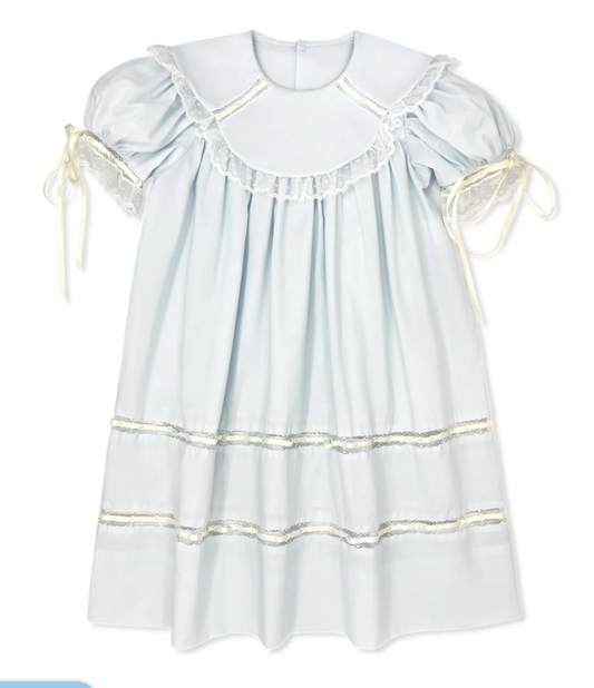 Donahue Dress in Blessings Blue, Ecru