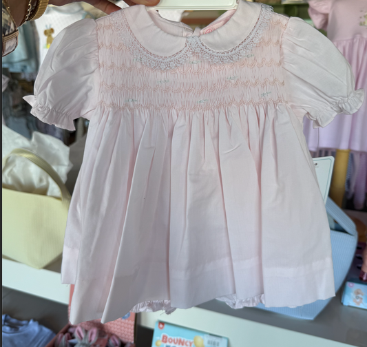 Pink Smocked Dress with Bloomers and Hat