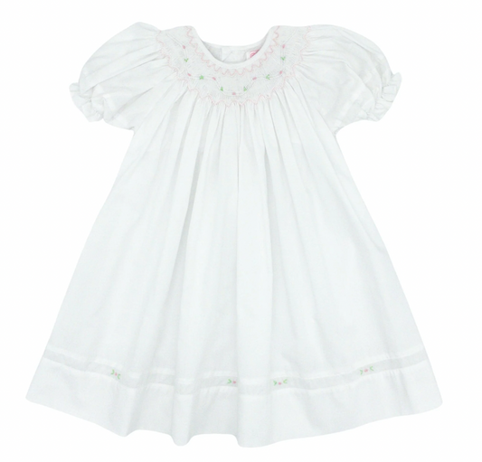 Bishop Dress with Matching Bonnet - White