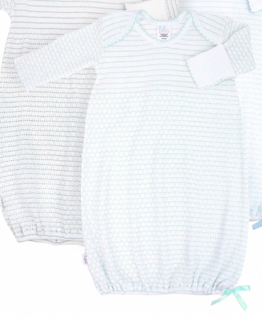Mint Pin Stripe Gown with Blue Trim
