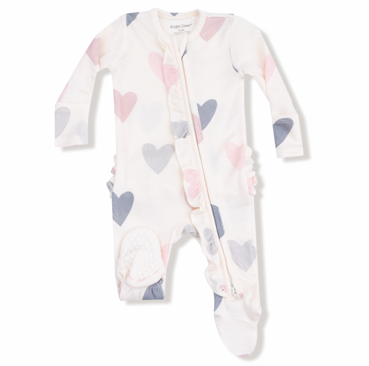Hearts ruffle two way zip footie