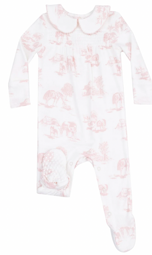 Peter Pan 2 Way Zipper Footie in Pink  Farm Toile