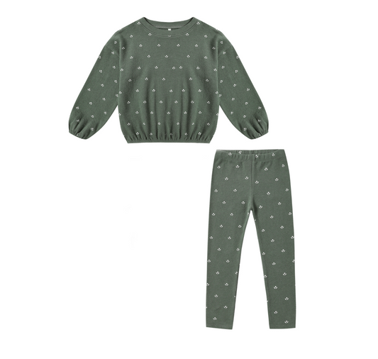 Spongy Knit Set In Evergreen Ditsy