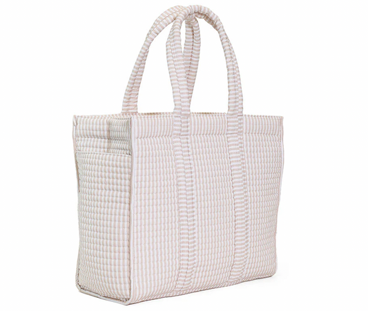 Quilted Go Go Tote in Sand Stripe