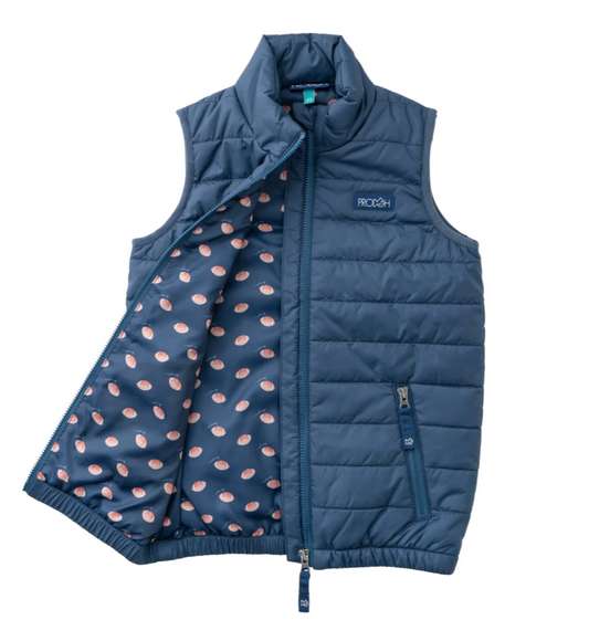 Puffer Vest In Dark Denim Blue With Football Liner