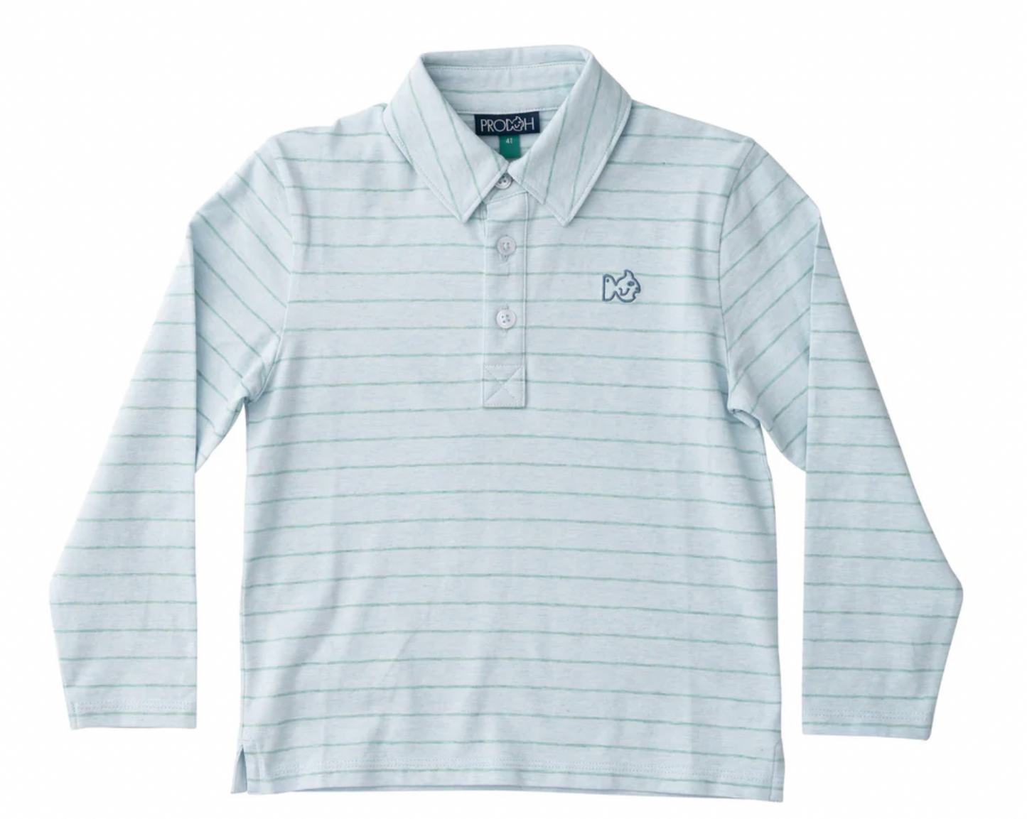 Long Sleeve Polo In Ice Water Blue Surf Stripe