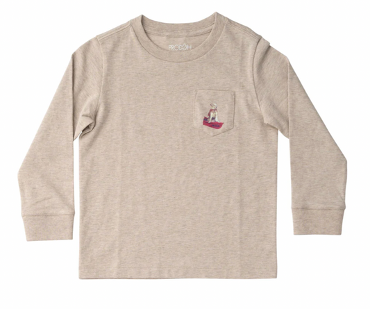 Long Sleeve T-Shirt In Heathered Khaki With Golden Retreiver