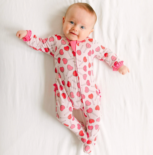 Sweetheart Pops Ruffle Zipper Footie