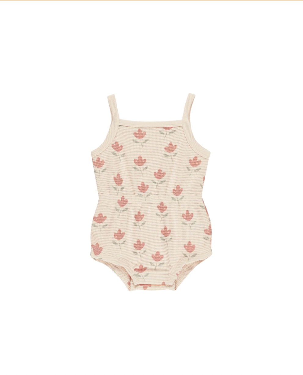 Waffle Cinch Romper in Tuplips