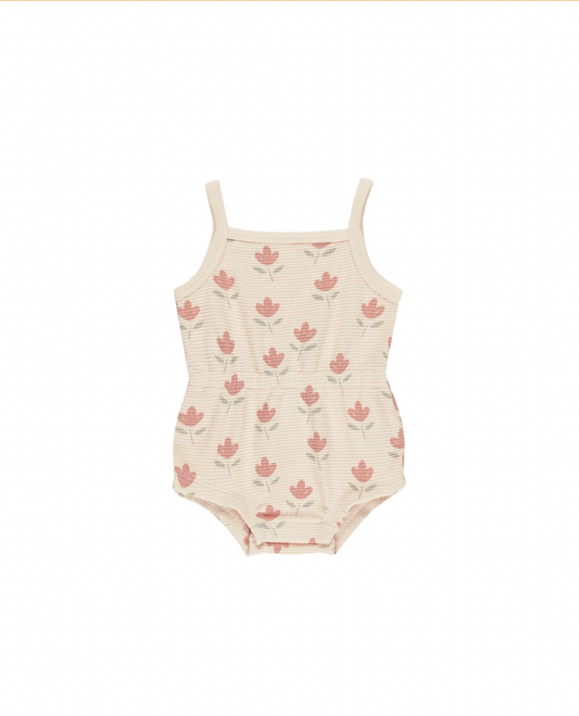 Waffle Cinch Romper in Tuplips