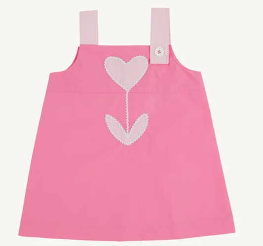 Jillian Romper in Hamptons Hot Pink & Palm Beach With Heart Tulip Applique