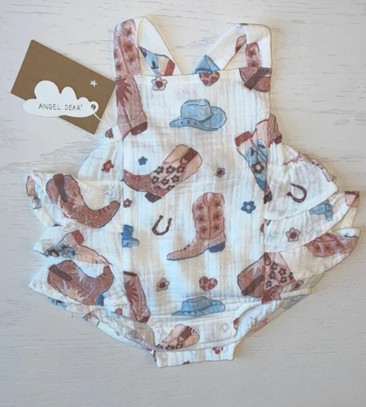 Cowgirl Boots Ruffle Sunsuit