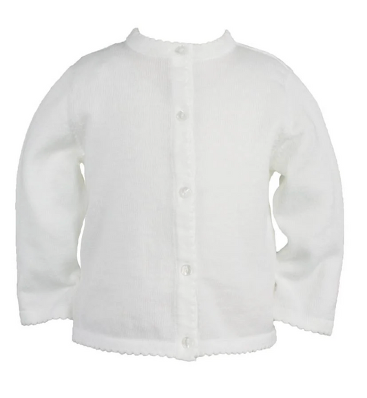 Scalloped Edge Cardigan Sweater- White