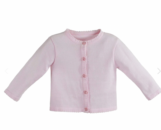 Scalloped Edge Cardigan Sweater- Pink