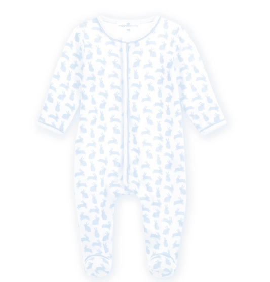 Leaping Bunnies Zip Footie Blue