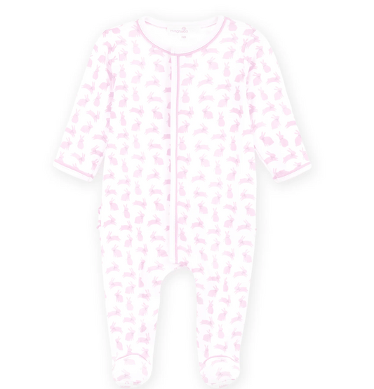 Leaping Bunnies Ruffle Zip Footie Pink